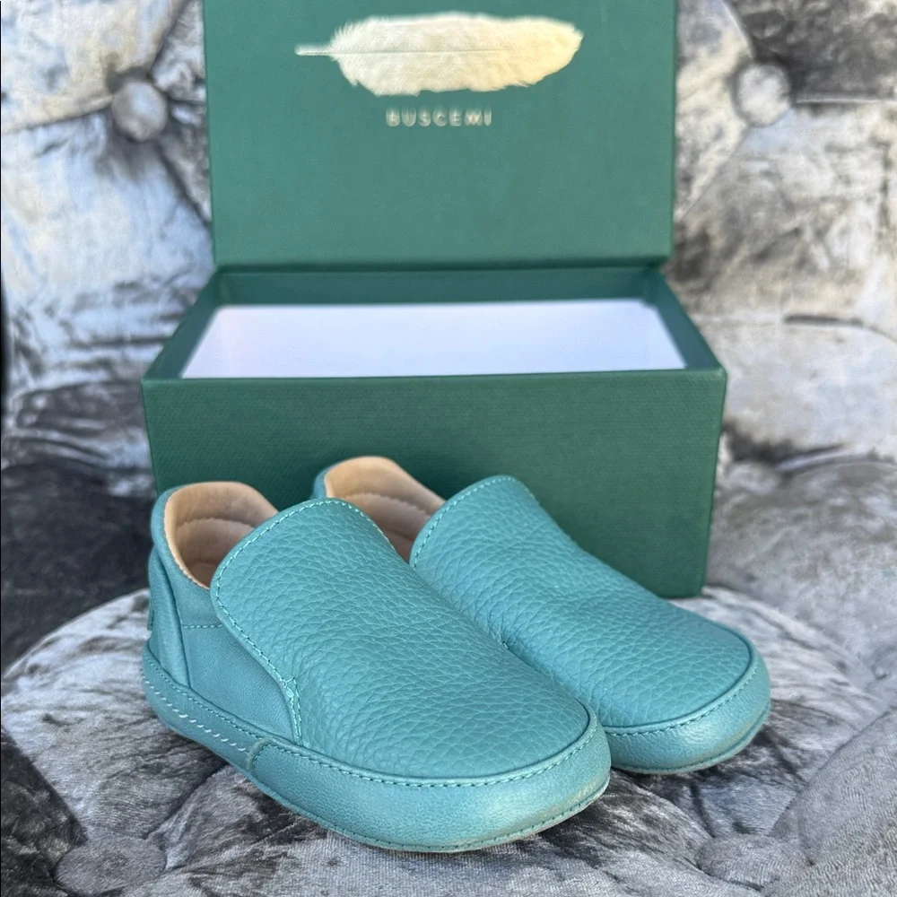Buscemi Kids Teal Leather Slip-On Moccasins